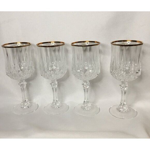 Cristal DArques Longchamp Gold Crystal Wine Glasses Set Of 4 With Gold Rim 17cl - Picture 1 of 4